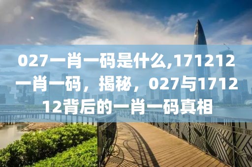 027一肖一碼是什么,171212一肖一碼，揭秘，027與171212背后的一肖一碼真相