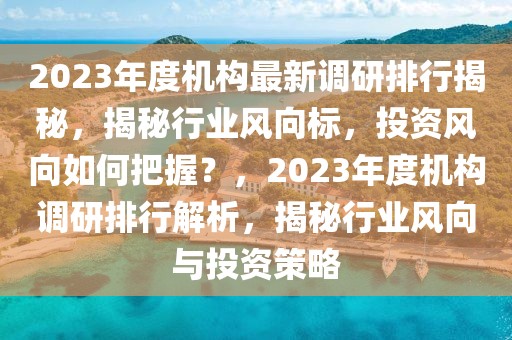 2023年度機(jī)構(gòu)最新調(diào)研排行揭秘，揭秘行業(yè)風(fēng)向標(biāo)，投資風(fēng)向如何把握？，2023年度機(jī)構(gòu)調(diào)研排行解析，揭秘行業(yè)風(fēng)向與投資策略
