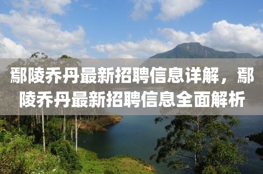 鄢陵喬丹最新招聘信息詳解，鄢陵喬丹最新招聘信息全面解析