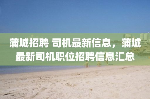 蒲城招聘 司機(jī)最新信息，蒲城最新司機(jī)職位招聘信息匯總